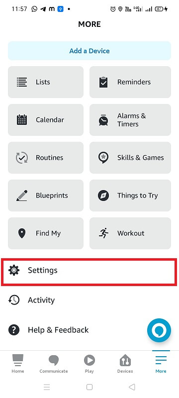 open alexa settings