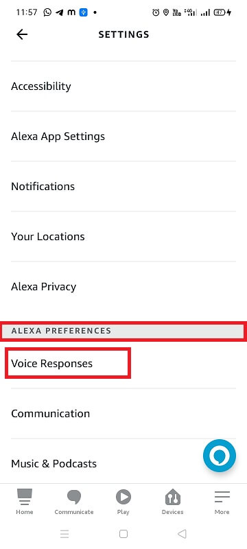 select voiceresponse under Alexa preferences 