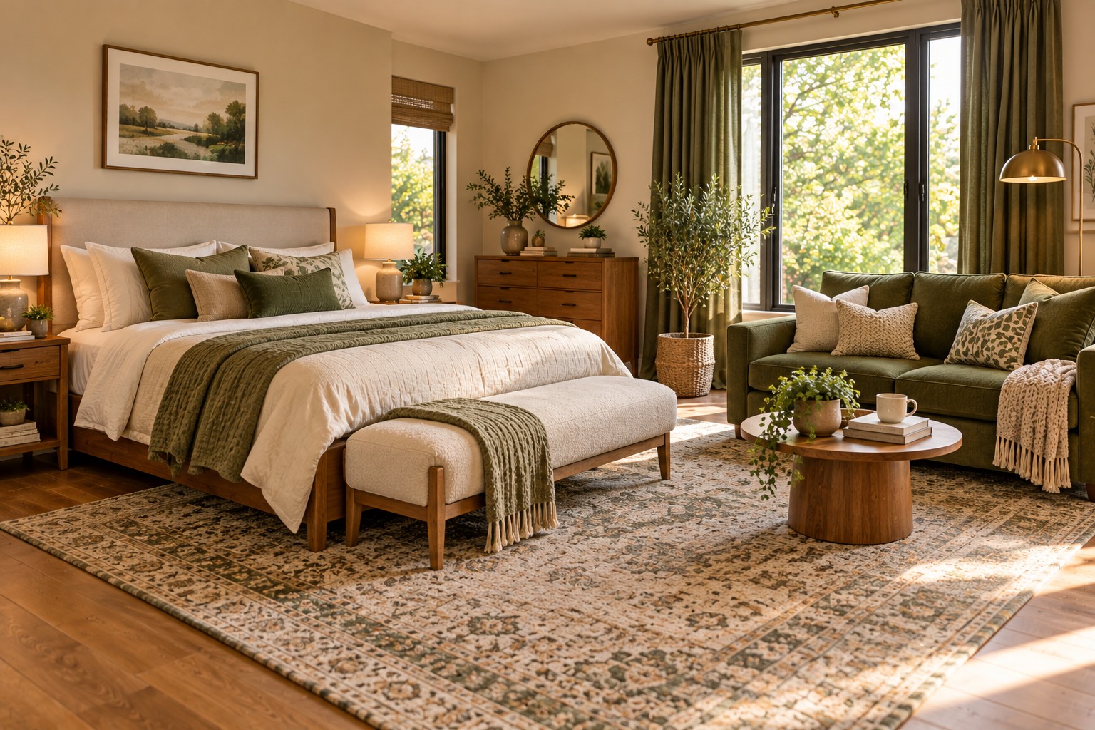 Cozy Scandinavian Bedroom with Green Accents
