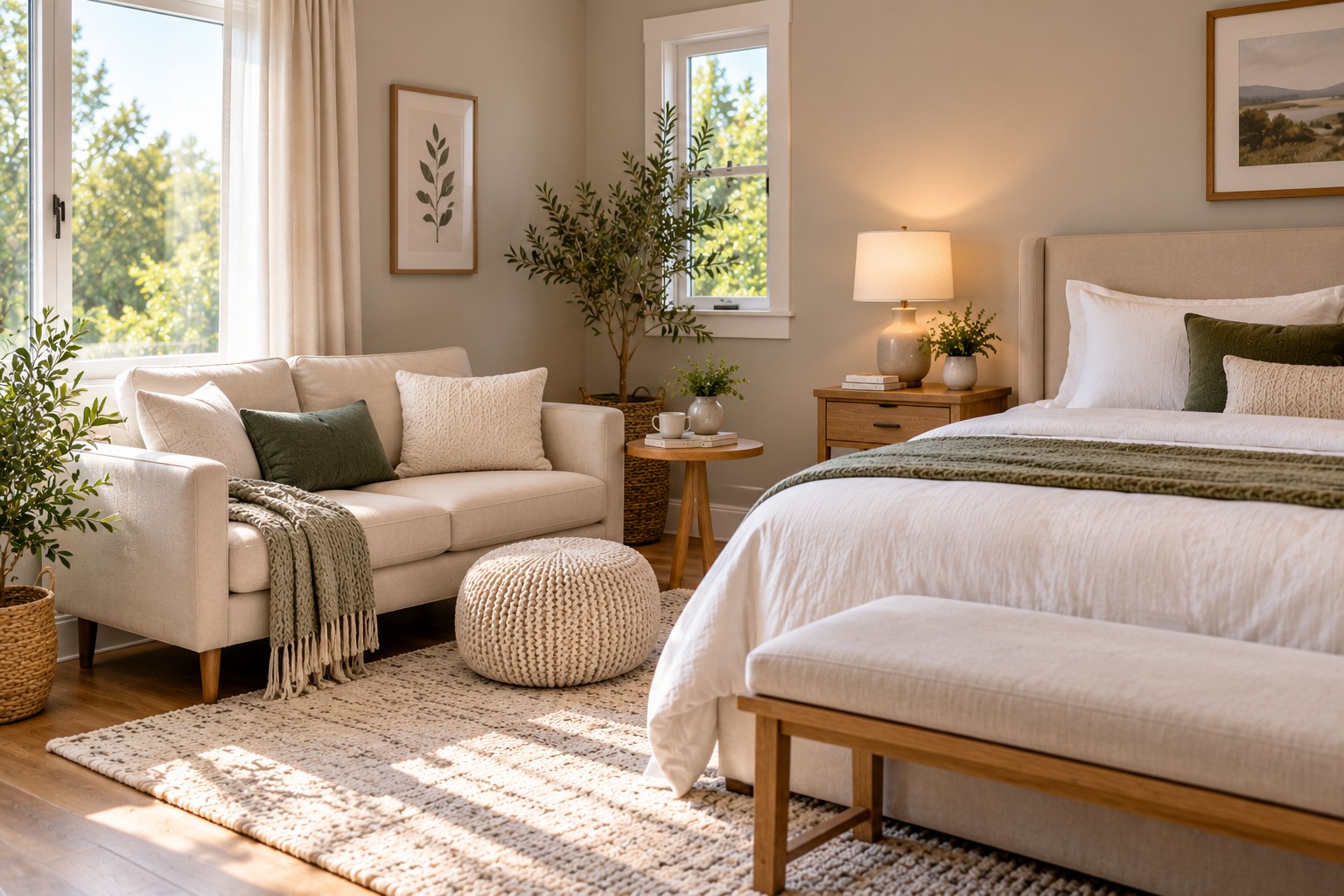 Scandinavian Bedroom with Green Accents