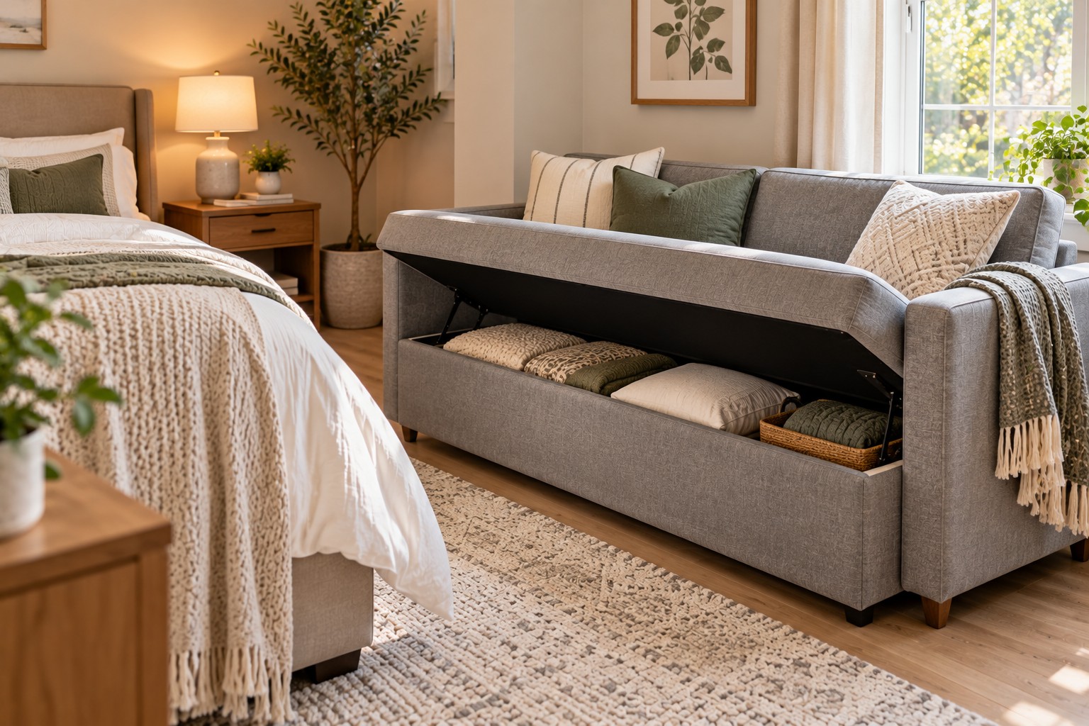 Cosy Scandinavian Bedroom Storage Nook