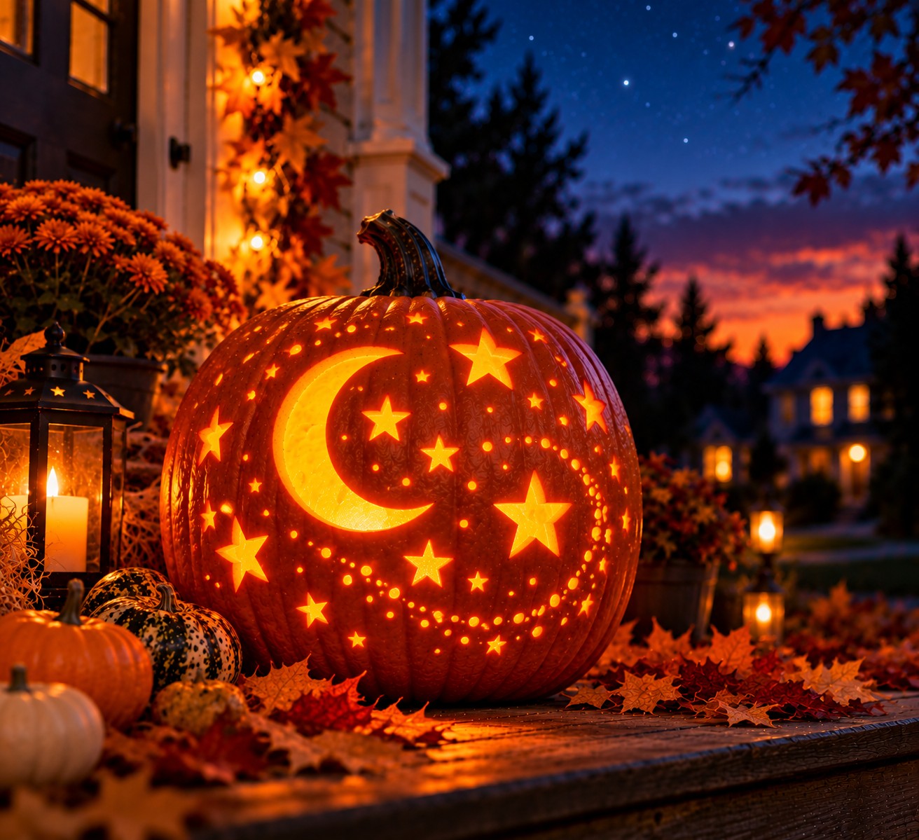Starlit Pumpkin on an Autumn Porch