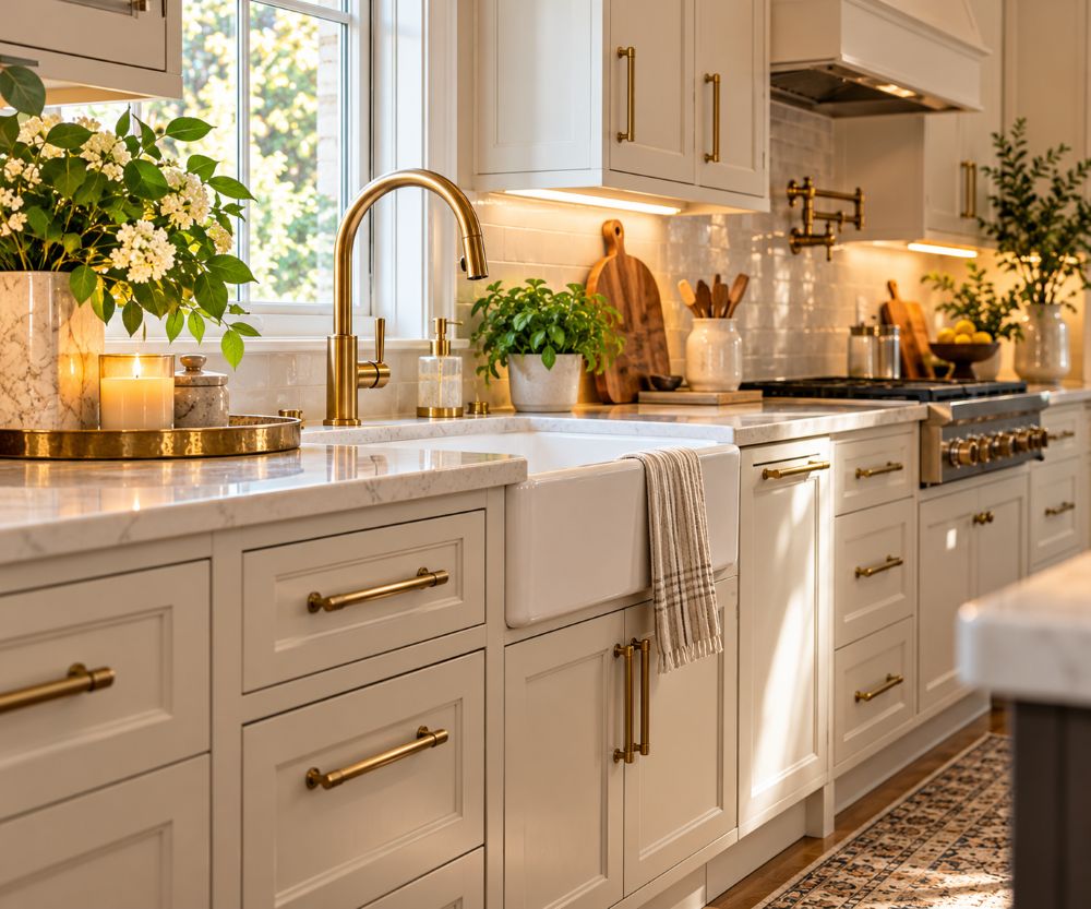 Elegant Cream Kitchen with Brass Accents